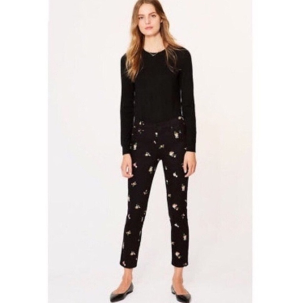 🔥 Tory Burch black Brindle Skinny Capri floral denim jeans sz32 NWOT
